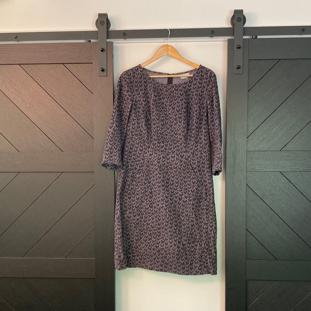 Boden Size 10L Corduroy Heart Prints Shift Mini Dress Purple Half Sleeves